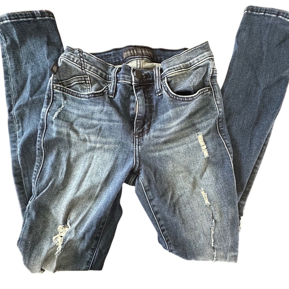 Rock & Republic Womens Jeans Blue Distressed Mesh Knee Grunge‎ Punk 26x29.5